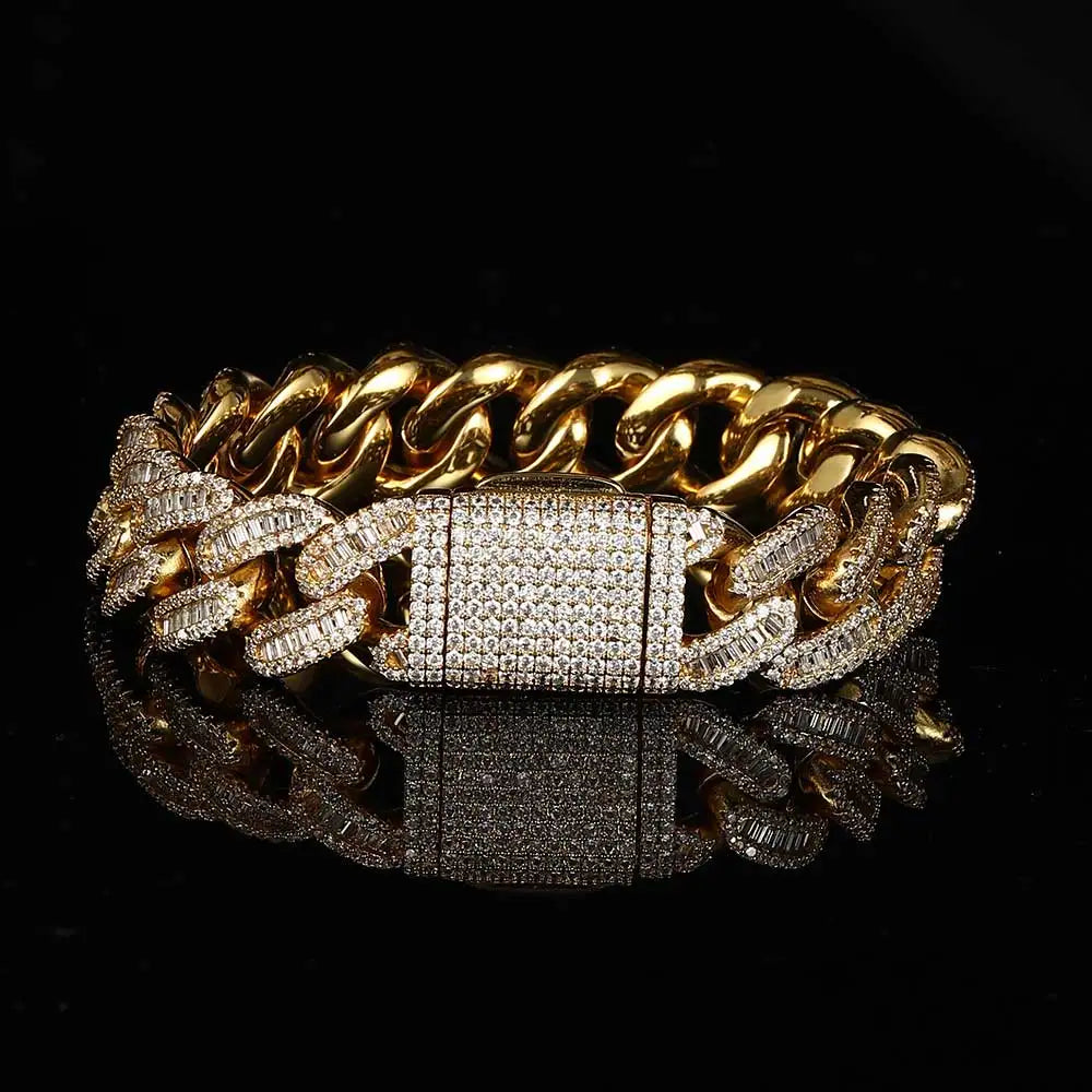 Hip Hop Claw Setting Rectangle 5A Cubic Zirconia Bling Iced Out 15mm Curb Miami Cuban Link Bracelets for Men Rapper Jewelry