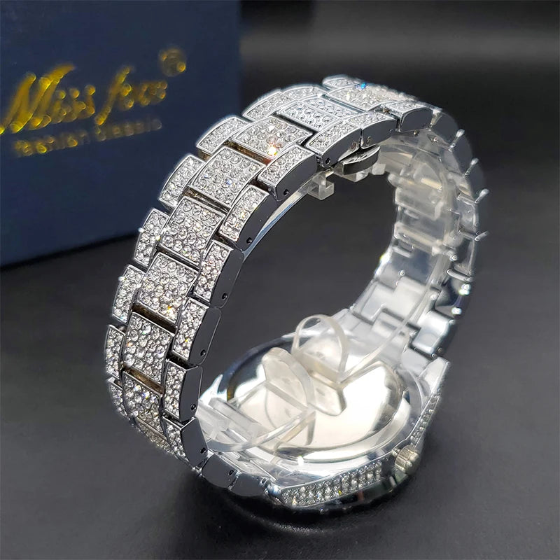 Luxury Men Watch Bling Bling Big Diamond Quartz Watches Male Hip Hop Rock Stylish Waterproof Calendar Wristwatches Droshipping