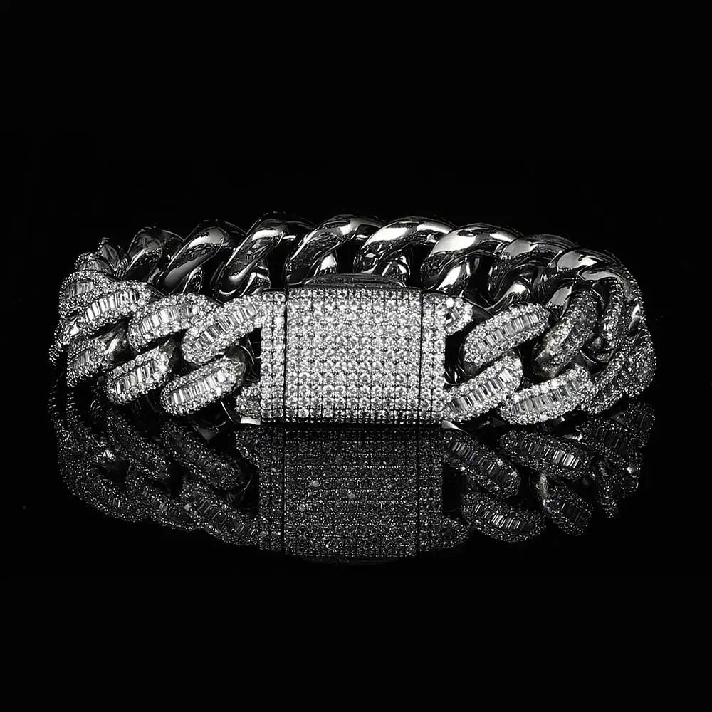 Hip Hop Claw Setting Rectangle 5A Cubic Zirconia Bling Iced Out 15mm Curb Miami Cuban Link Bracelets for Men Rapper Jewelry