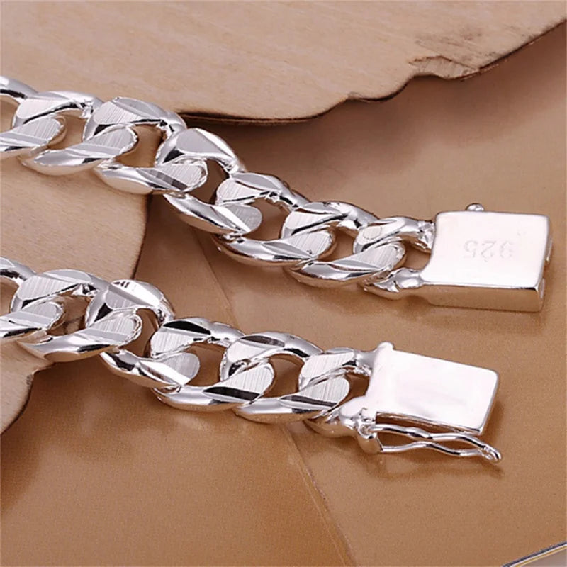 925 Silver Gold  Exquisite 10mm Chain Men Women Chain Noble Wedding Bracelet Fashion Charm Wedding Birthday Gift Some Style