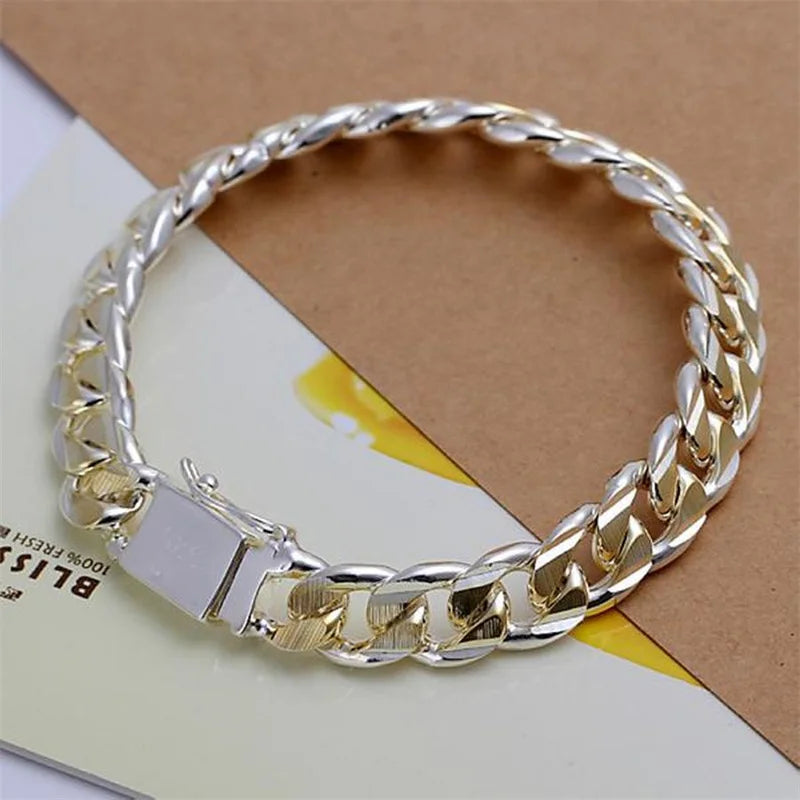 925 Silver Gold  Exquisite 10mm Chain Men Women Chain Noble Wedding Bracelet Fashion Charm Wedding Birthday Gift Some Style