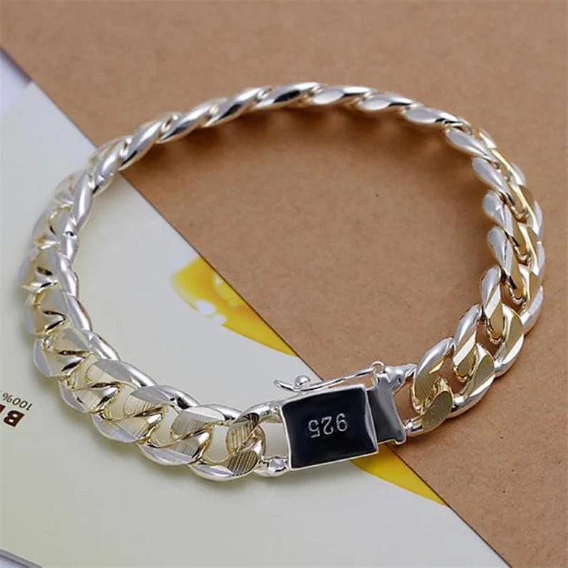 925 Silver Gold  Exquisite 10mm Chain Men Women Chain Noble Wedding Bracelet Fashion Charm Wedding Birthday Gift Some Style