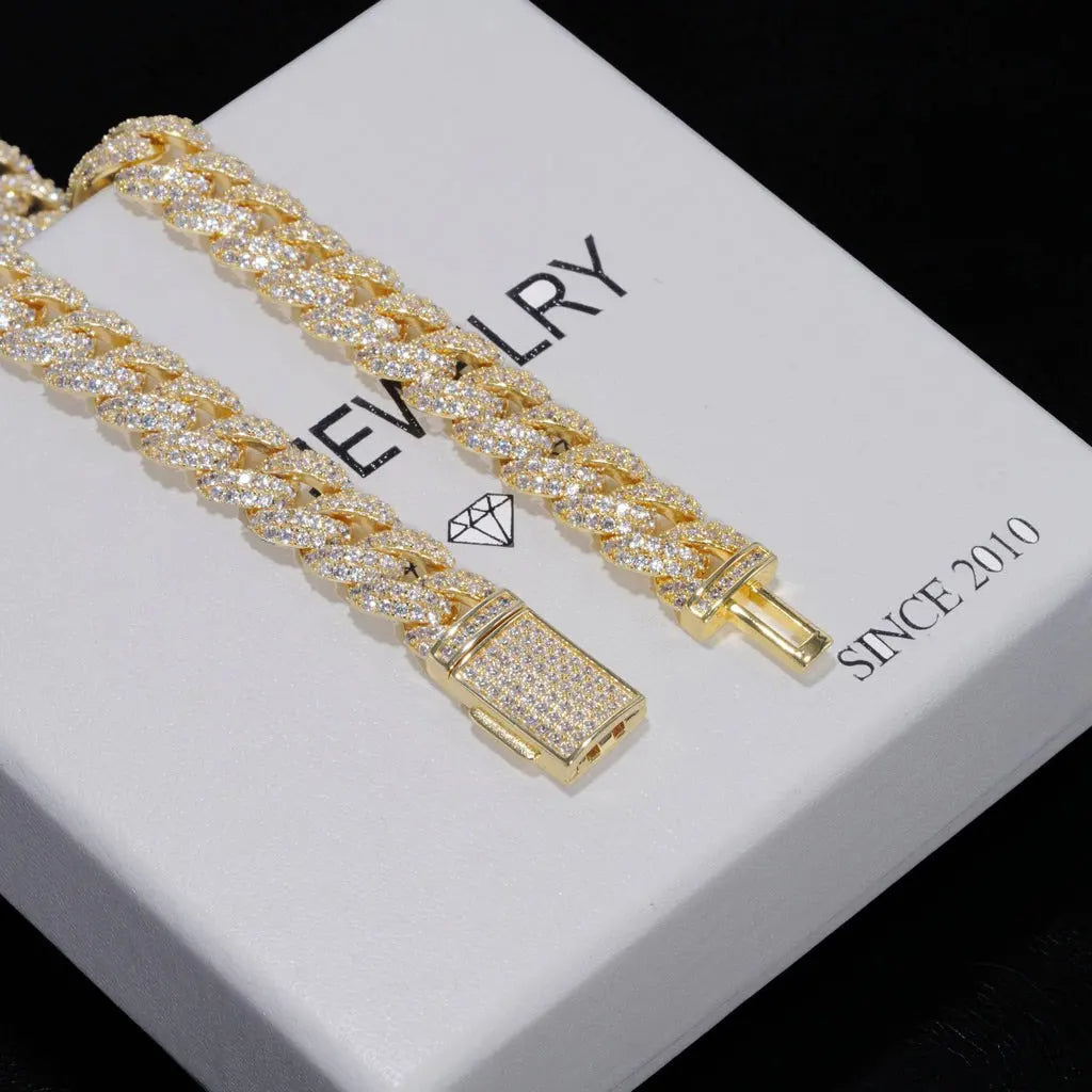 10mm Iced Cuban Link Chain White Gold Color 2 Rows Bling 5A+ Cubic Zirconia Diamond Necklace Luxury Jewelry Gift for Men Women